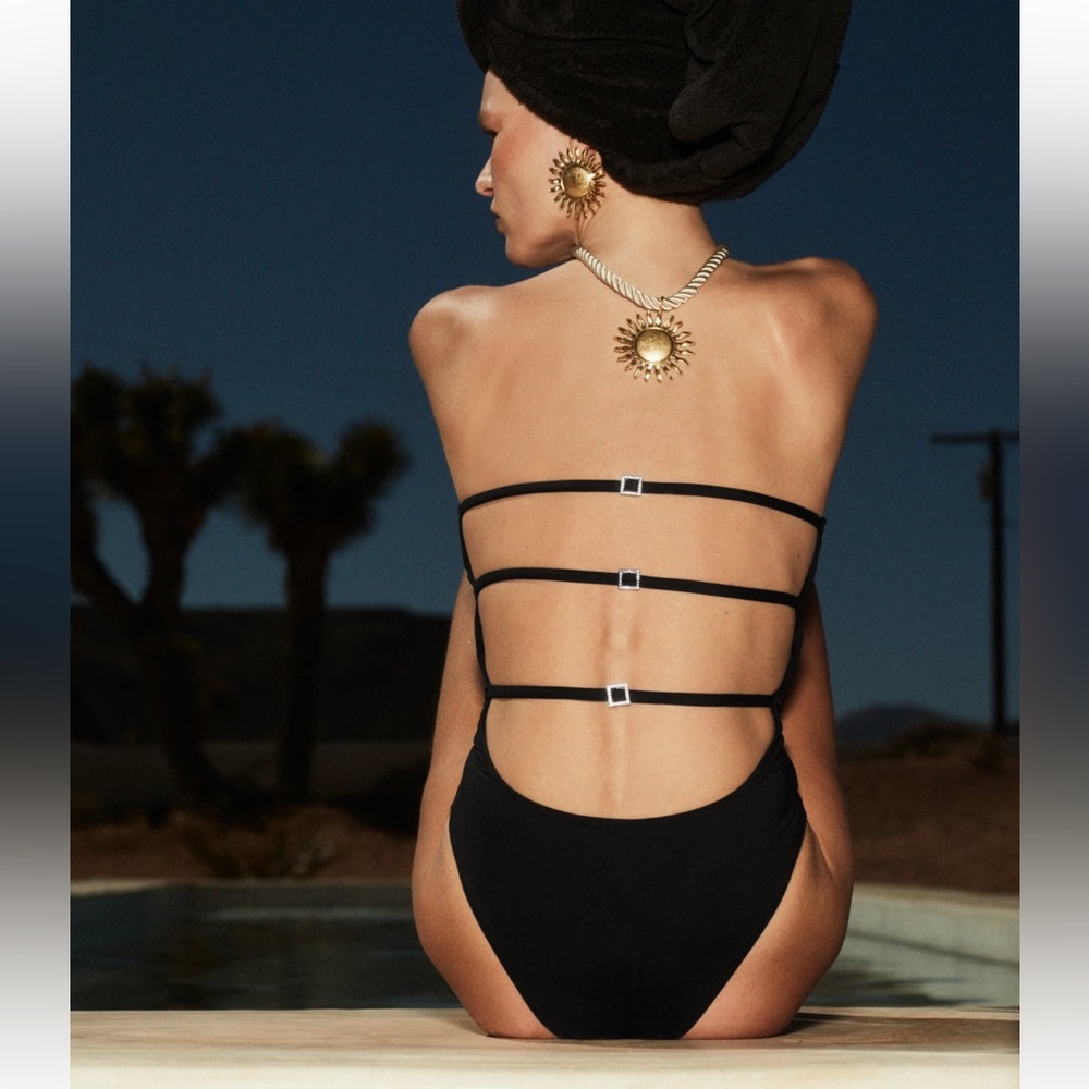 Zara strapped back embellished swimsuit •black•size M